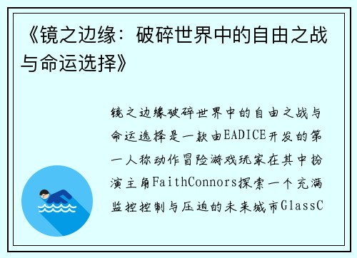 《镜之边缘：破碎世界中的自由之战与命运选择》