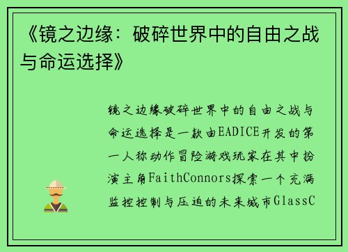 《镜之边缘：破碎世界中的自由之战与命运选择》